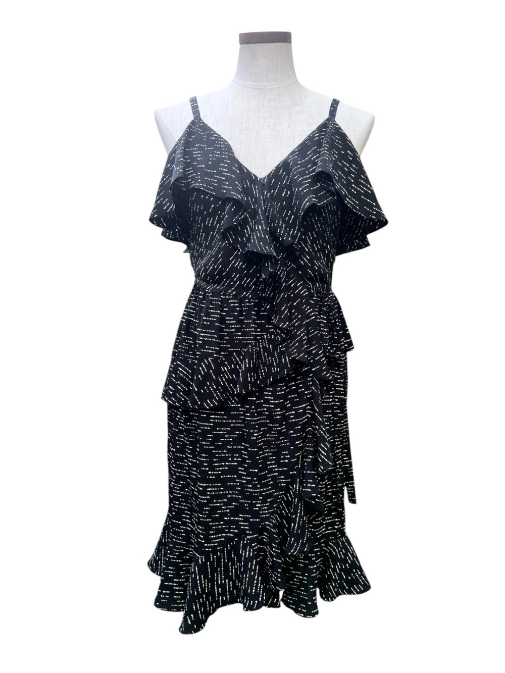 Derek Lam 10 Crosby Black Yellow Ruffle Silk Wrap Dress Sz 2